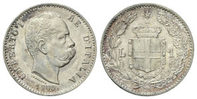 REGNO D’ITALIA
Umberto I, 1878-1900.
Lira 1900 Roma.
Ag
Dr. Testa del sovrano rivolta a d.
Rv. Stemma sabaudo crociato sormontato da corona da cu...