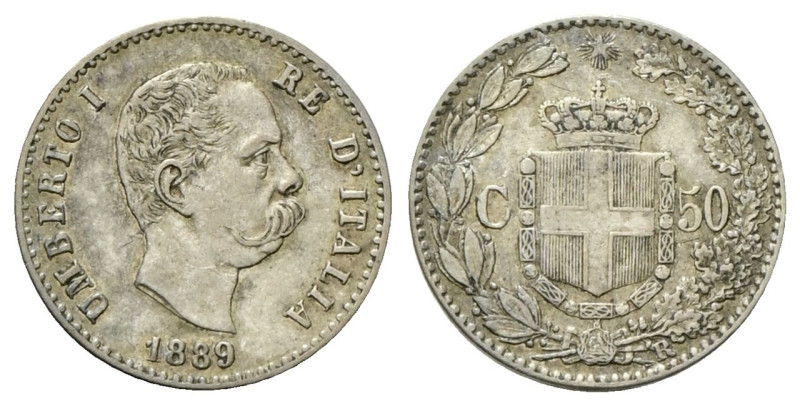 REGNO D’ITALIA
Umberto I, 1878-1900.
50 Centesimi 1889 Roma.
Ag
Dr. Testa de...