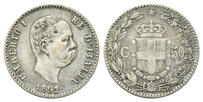 REGNO D’ITALIA
Umberto I, 1878-1900.
50 Centesimi 1892 Roma.
Ag
Dr. Testa de...