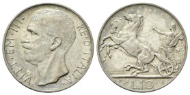 REGNO D’ITALIA
Vittorio Emanuele III, 1900-1943.
10 Lire 1928 due rosette Roma, Biga.
Ag
Dr. Testa del sovrano rivolta a s.
Rv. Biga trainata da ...