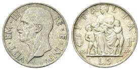 REGNO D’ITALIA
Vittorio Emanuele III, 1900-1943.
5 Lire 1936 a. XIV Roma, Fecondità.
Ag
Dr. Testa del sovrano rivolta a s.
Rv. Figura di donna at...