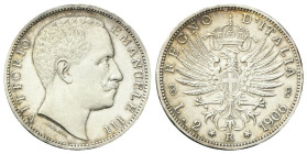 REGNO D’ITALIA
Vittorio Emanuele III, 1900-1943.
2 Lire 1906 Roma, Aquila Sabauda.
Ag
Dr. Testa del sovrano rivolta a d.
Rv. Aquila araldica rivo...