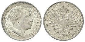 REGNO D’ITALIA
Vittorio Emanuele III, 1900-1943.
Lira 1901 Roma, Aquila Sabauda.
Ag
Dr. Testa del sovrano rivolta a d.
Rv. Aquila araldica rivolt...