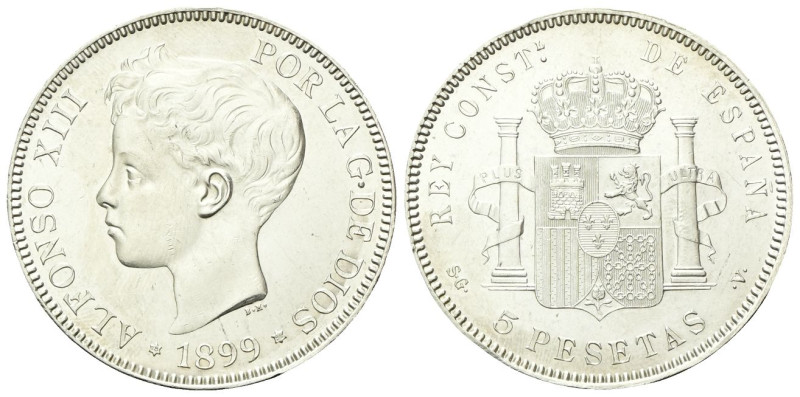 SPAGNA
Alfonso XIII, 1886-1931.
5 Pesetas 1899 (99).
Ag
gr. 24,88
Dr. Testa...