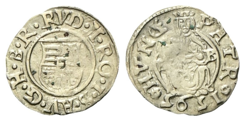 UNGHERIA
Rudolf II, 1576-1612.
Denaro 1595.
Ag
gr. 0,44
Dr. RVD II RO I S A...