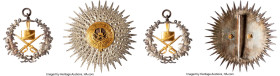 Cased silver & gold Badge and Breast Star ND (19th/20th Century) UNC, 1) Badge. 60mm. 26.19gm. 2) Breast Star. 90mm. 118.29gm. A most curious set, fea...