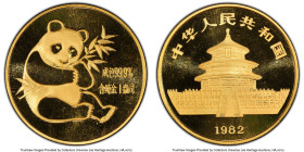 People's Republic gold "Panda" Medal (1 oz) 1982 MS68 PCGS, KM-XMB11, PAN-2A. The origin year of the famous "Panda" design, though technically a medal...