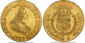 Charles III gold 8 Escudos 1761 PN-J AU58 NGC, Popayan mint, KM38.2, Cal-2027. Bust of Ferdinand VI. With no Mint State examples at either major gradi...