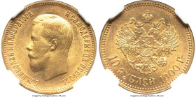 Nicholas II gold 10 Roubles 1900-ФЗ MS64 NGC, St. Petersburg mint, KM-Y64. The best grade we've offered for this date-type, with only one specimen ran...