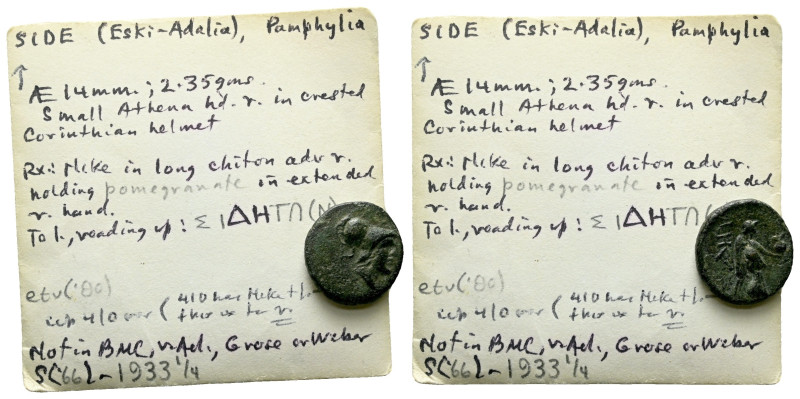 Pamphilia, Side Bronze circa II-I century BC, Æ 14.00 mm., 2.35 g.

VF

From...