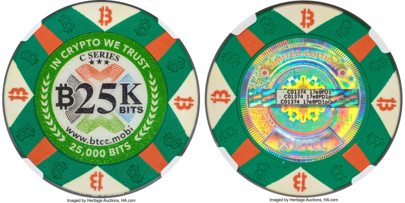 BTCC clay composite Loaded (Unredeemed) "Poker Chip" 0.025 Bitcoin (BTC) 2016-20...