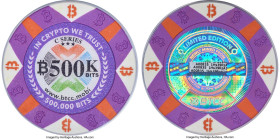 BTCC clay composite Loaded (Unredeemed) "Poker Chip" 0.5 Bitcoin (BTC) 2016 MS70 PCGS, Ahonen Unlisted. Firstbits 1Hs39RzA Serial A00835. An absolutel...