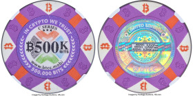 BTCC clay composite Loaded (Unredeemed) "Poker Chip" 0.5 Bitcoin (BTC) 2016-2017 MS69 NGC, Ahonen Unlisted. Firstbits 1LZxQCup Serial A00541. An excee...