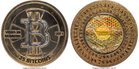 Casascius gilt brass Unloaded (Redeemed) 25 Bitcoin (BTC) 2011 MS60 PCGS, Ahonen-pg 107. Total Issued: 345. Series 1. Type PF. 44.5mm. Firstbits 1GDmt...