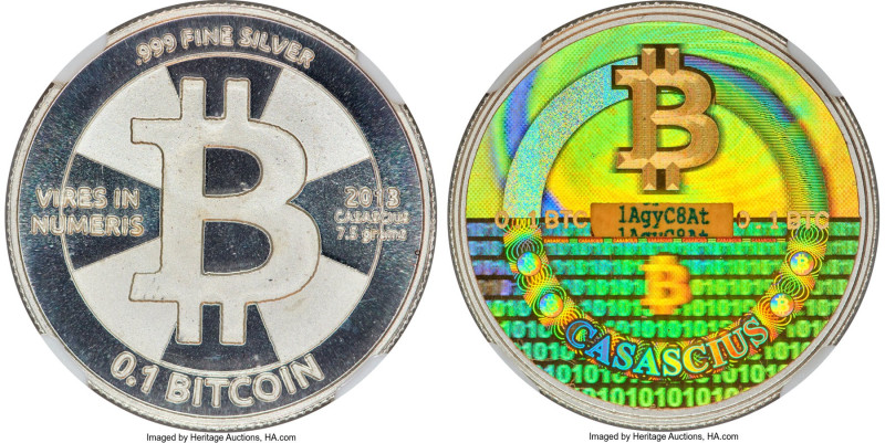 Casascius silver Proof Loaded (Unredeemed) 0.1 Bitcoin (BTC) 2013 PR68 Ultra Cam...