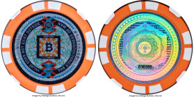 Satori plastic Loaded (Unredeemed) "Poker Chip - Orange" 0.001 Bitcoin (BTC) ND (2016) MS70 NGC, Ahonen Unlisted. Serial #036205 (post-fork). Firstbit...