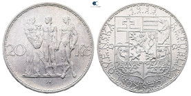 Czechoslovakia.  AD 1933. 20 Korun AR