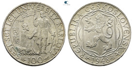 Czechoslovakia.  AD 1948. 100 Korun AR