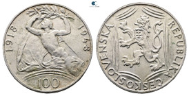Czechoslovakia.  AD 1948. 100 Korun AR