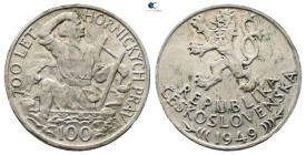 Czechoslovakia.  AD 1949. 100 Korun AR