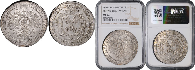 FERDINAND III (1637 - 1657)&nbsp;
1 Thaler Regensburg, 1653, Regensburg, Dav 57...