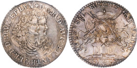 GERMANY. Brunswick-Luneburg: Brunswick. Taler, 1697-RB. Zellerfeld Mint. Rudolph August & Anton Ulrich. PCGS MS-62.
Dav-6395; KM-577; Welter-2066. Th...