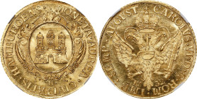 GERMANY. Hamburg. Ducat, 1732. Hamburg Mint. Free City (in the name of Charles VI). NGC MS-66.
Fr-1120; KM-342. A staggering survivor that appears es...