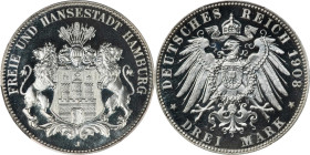 GERMANY. Hamburg. 3 Mark, 1908-J. Hamburg Mint. Free City. PCGS PROOF-67+ Deep Cameo.
KM-620; J-64. Approaching the upper echelons of possible condit...