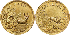 Stunning Double Ducat Featuring Hunting Scenes
GERMANY. Hesse-Darmstadt. 2 Ducuts, ND (ca. 1750). Ludwig VIII. PCGS AU-55.
Fr-1224; KMX-6; Schütz 31...