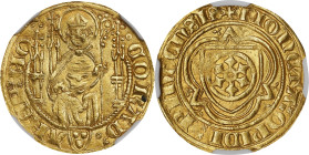 GERMANY. Mainz. Goldgulden, ND (1394-95). Bingen Mint. Konrad II von Weinsberg. NGC MS-62.
Fr-1610; Felke-564. Weight: 3.45 gms. Handsomely struck an...