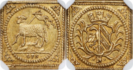 GERMANY. Nuremberg. 1/4 Ducat Klippe, ND (1700)-N GFN. Nuremberg Mint. Free City. NGC MS-63.
Fr-1892; KM-252. An exceptional rendition of this fracti...