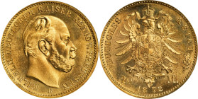 GERMANY. Prussia. 20 Mark, 1872-B. Hannover Mint. Wilhelm I. PCGS MS-67.
Fr-3814; KM-501; J-243. Eye-catching and easily deserving of its Superb Gem ...