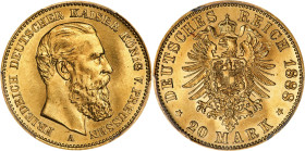 GERMANY. Prussia. 20 Mark, 1888-A. Berlin Mint. Friedrich III. PCGS MS-66.
Fr-3828; KM-515; J-248. A superb example of this one-year type that is the...