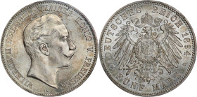 GERMANY. Prussia. 5 Mark, 1894-A. Berlin Mint. Wilhelm II. PCGS MS-65.
KM-523; J-104. Easily in the upper echelons of condition for this Crown-sized ...