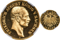 GERMANY. Saxony. 10 Mark, 1909-E. Muldenhutten Mint. Friedrich August III. NGC PROOF-65 Ultra Cameo.
Fr-3849; KM-1264; J-267. A brilliant gem with sh...