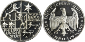 GERMANY. Weimar Republic. 3 Mark, 1927-A. Berlin Mint. PCGS PROOF-67 Deep Cameo.
KM-53; J-330. A stunning proof example with hard frosting on the dev...