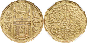 INDIA. Hyderabad. Ashrafi, AH 1325 Year 41 (1907/8). Hyderabad Mint. Mir Mahbub Ali Khan II (under Edward VII as Emperor). NGC Unc Details--Cleaned.
...