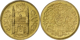 INDIA. Hyderabad. Ashrafi, AH 1353 Year 23 (1934). Hyderabad Mint. Mir Osman Ali Khan (Under George V as Emperor). PCGS MS-65.
Fr-1165; KM-Y-57A. Tie...