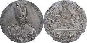 Exceptionally Alluring French-Produced 5 Kran
IRAN. Visit of Muzaffar al-Din Shah to Paris Silver Medallic 5 Kran, AH 1318 (1900/1). Paris Mint. NGC ...