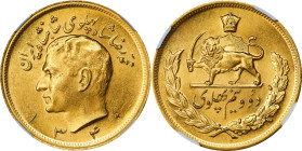 IRAN. 2-1/2 Pahlavi, SH 1340 (1961). Tehran Mint. Mohammad Reza Pahlavi. NGC MS-64.
Fr-100; KM-1163. Mintage: 2,788. A bright and appealing near-Gem,...