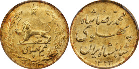 IRAN. 1/2 Pahlavi, SH 1323 (1944). Tehran Mint. Mohammad Reza Pahlavi. PCGS MS-63.
Fr-98; KM-1147. A vivid and electrically lustered example, with br...