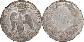 ISLE DE FRANCE. 10 Livres, 1810. Port Louis Mint. NGC AU-55.
Dav-37; KM-1. A delightful Napoleonic French colonial issue, this enchantingly toned cro...