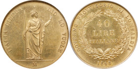 ITALY. Lombardy. 40 Lire, 1848-M. Milan Mint. ICG MS-61.
Fr-474; KM-C-24. A lovely example from a one year revolutionary type, this alluring specimen...