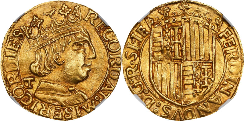 ITALY. Naples & Sicily (Naples). Ducat, ND (1458-94)-T. Naples Mint. Ferrante (F...