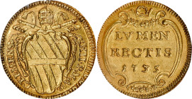 ITALY. Papal (States of the Church). Scudo d'Oro, 1735 Year V. Clement XII. NGC MS-65.
Fr-224; KM-866. A supremely attractive Gem Mint State example,...