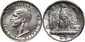 ITALY. Silver 5 Lire Prova (Pattern), 1926-R. Rome Mint. Vittorio Emanuele III. NGC MS-67.
KM-Pr38; Pag-226; Mont-213. Prova Tecnica. Simply superb, ...