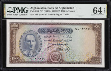 AFGHANISTAN. Bank of Afghanistan. 1000 Afghanis, ND (1948). P-36. PMG Choice Uncirculated 64 EPQ.
The highest denomination of this series and a popul...