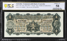 AUSTRALIA. Commonwealth Bank of Australia. 1 Pound, ND (1927). P-16c. R26. PCGS Banknote Choice About Uncirculated 58.
Riddle - Heathershaw signature...