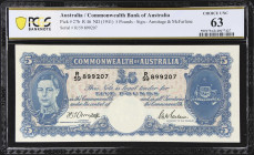 AUSTRALIA. Commonwealth Bank of Australia. 5 Pounds, ND (1941). P-27b. R46. PCGS Banknote Choice Uncirculated 63.
Armitage - McFarlane signature comb...