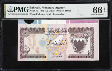 BAHRAIN. Bahrain Monetary Agency. 1/2 Dinar, 1973. P-7r. Remainder. PMG Gem Uncirculated 66 EPQ.
Initial denomination of a set of "remainders" from t...